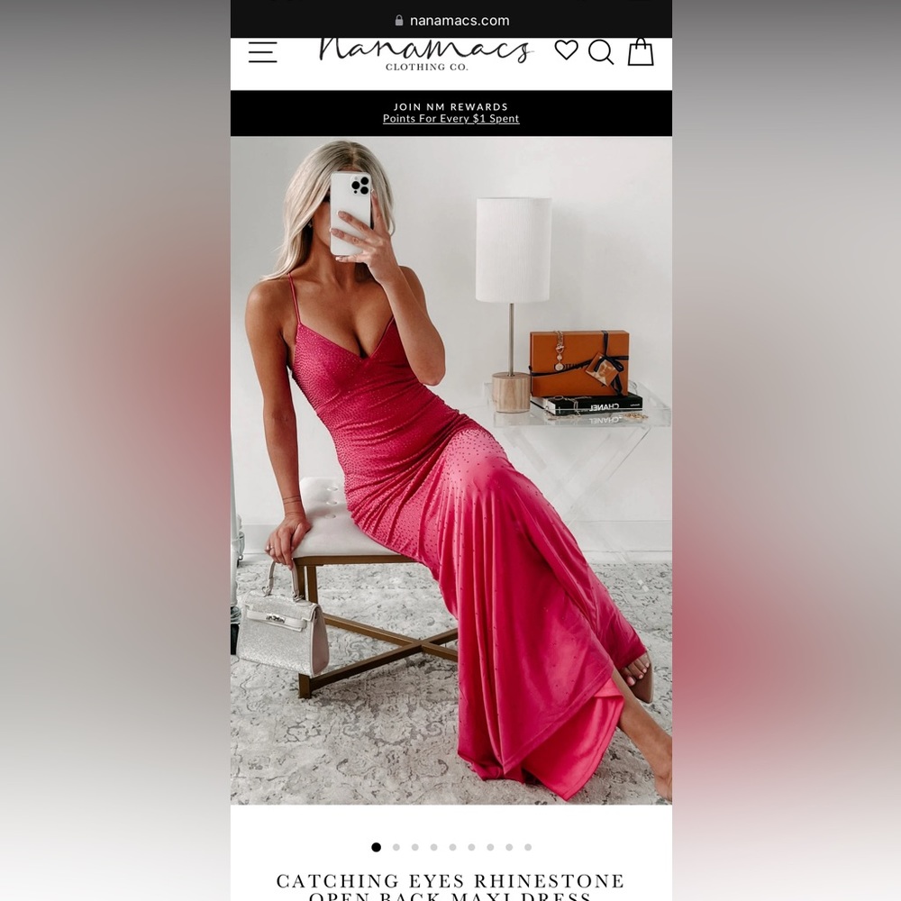 NanaMacs CATCHING EYES RHINESTONE OPEN BACK MAXI DRESS (FUCHSIA)
